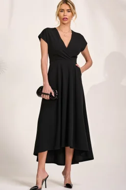 Printed Scuba Dipped Hem Maxi Dress, Black