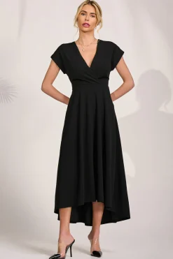 Printed Scuba Dipped Hem Maxi Dress, Black