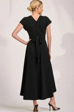 Printed Scuba Dipped Hem Maxi Dress, Black