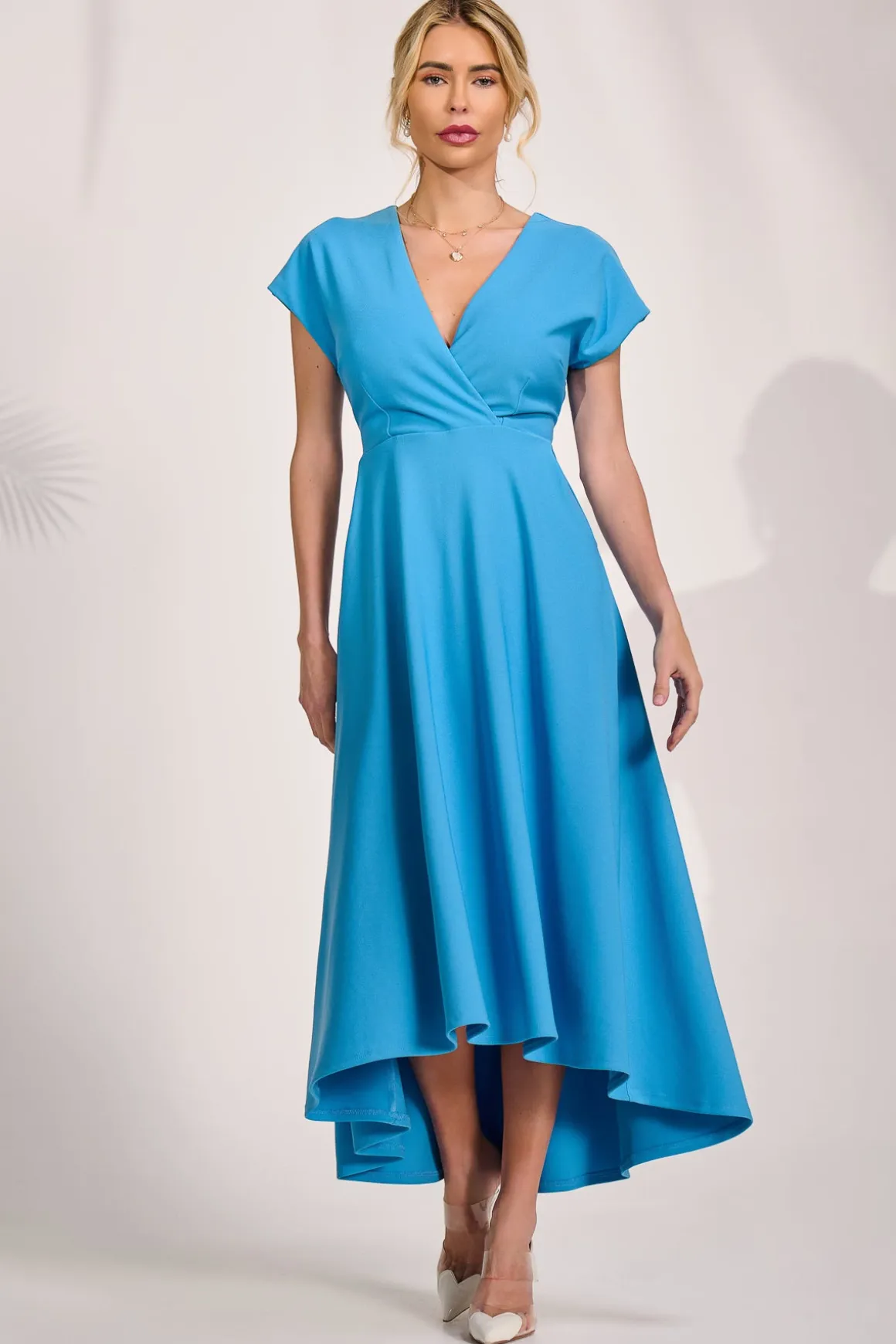 Printed Scuba Dipped Hem Maxi Dress, Blue