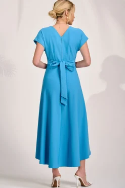 Printed Scuba Dipped Hem Maxi Dress, Blue