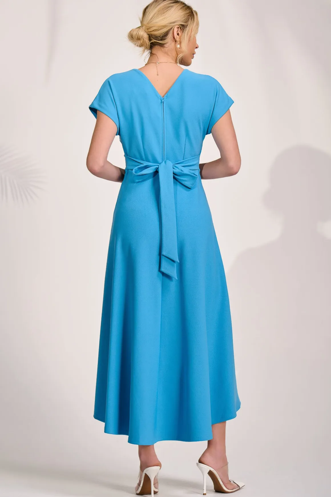 Printed Scuba Dipped Hem Maxi Dress, Blue