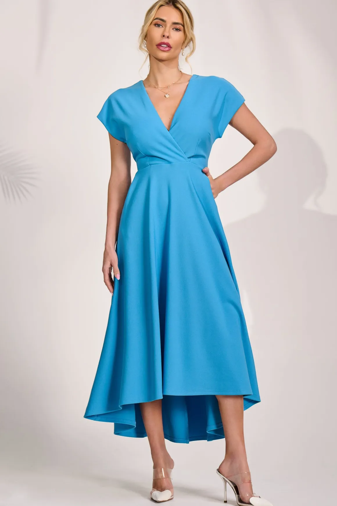 Printed Scuba Dipped Hem Maxi Dress, Blue