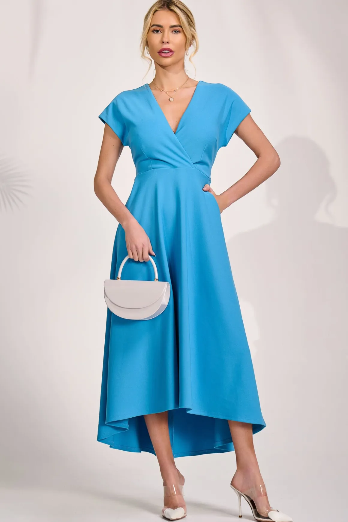 Printed Scuba Dipped Hem Maxi Dress, Blue