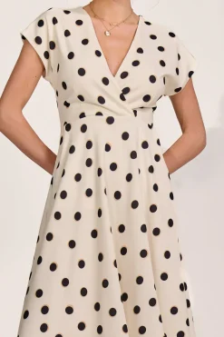 Printed Scuba Dipped Hem Maxi Dress, Cream Spot
