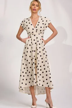 Printed Scuba Dipped Hem Maxi Dress, Cream Spot
