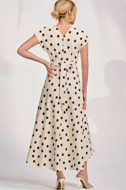 Printed Scuba Dipped Hem Maxi Dress, Cream Spot