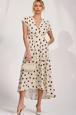 Printed Scuba Dipped Hem Maxi Dress, Cream Spot