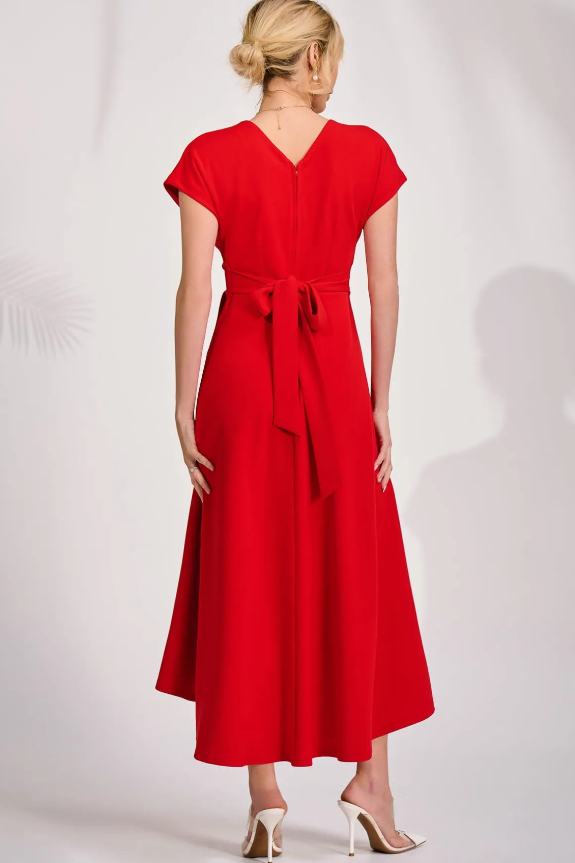 Printed Scuba Dipped Hem Maxi Dress, Red