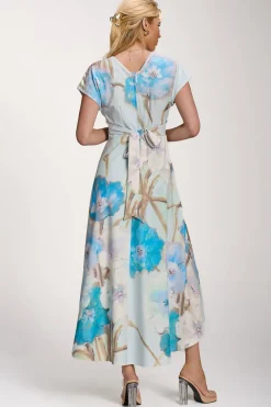 Printed Scuba Dipped Hem Midi Dress, Blue Floral