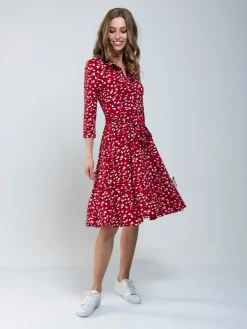 Printed Shirt Jersey Dress, Red Animal