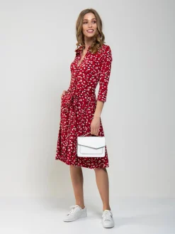 Printed Shirt Jersey Dress, Red Animal