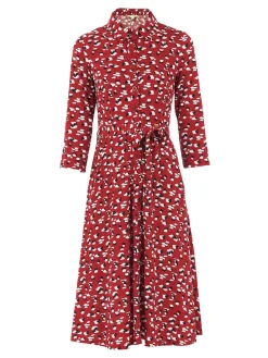 Printed Shirt Jersey Dress, Red Animal