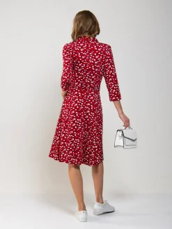 Printed Shirt Jersey Dress, Red Animal