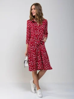 Printed Shirt Jersey Dress, Red Animal