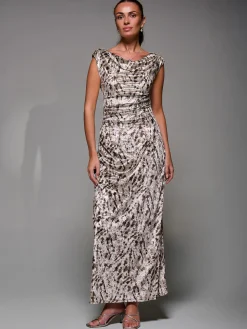 Printed Velvet Draped Maxi Dress, Neutral Animal