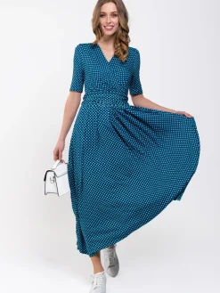 Printed Viscose Crossover Maxi Dress, Blue Geo