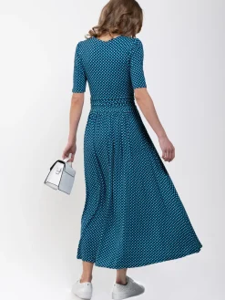 Printed Viscose Crossover Maxi Dress, Blue Geo