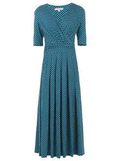Printed Viscose Crossover Maxi Dress, Blue Geo