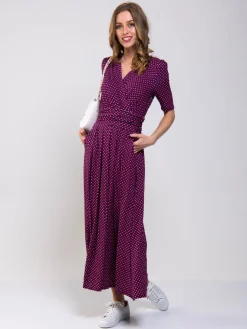 Printed Viscose Crossover Maxi Dress, Pink Geo