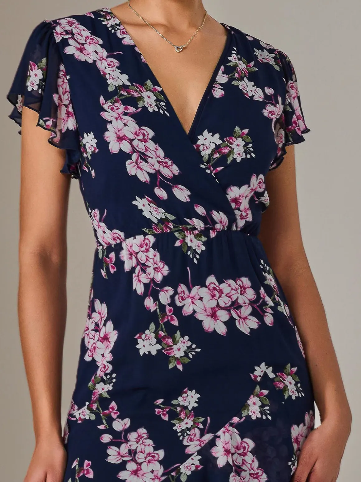Printed Wrap Ruffle Maxi Dress, Navy Floral