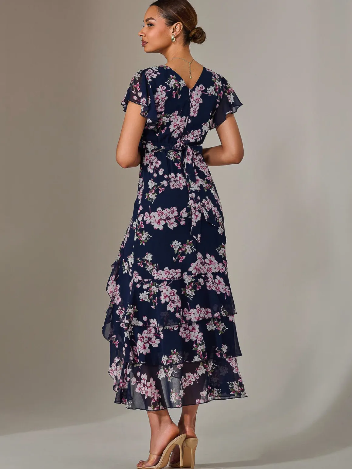 Printed Wrap Ruffle Maxi Dress, Navy Floral