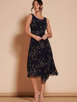 Print Frill Hem Chiffon Midi Dress, Navy Multi
