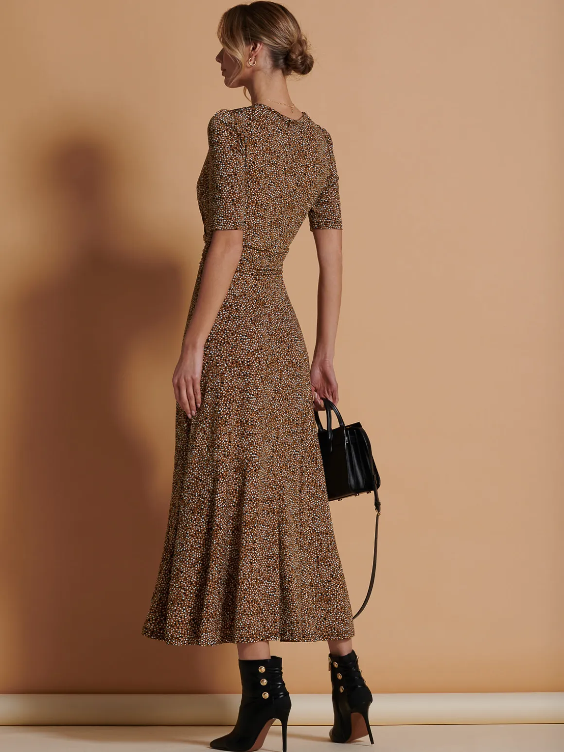 Print Viscose Frill Hem Maxi Dress, Black Spot