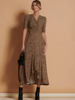 Print Viscose Frill Hem Maxi Dress, Black Spot