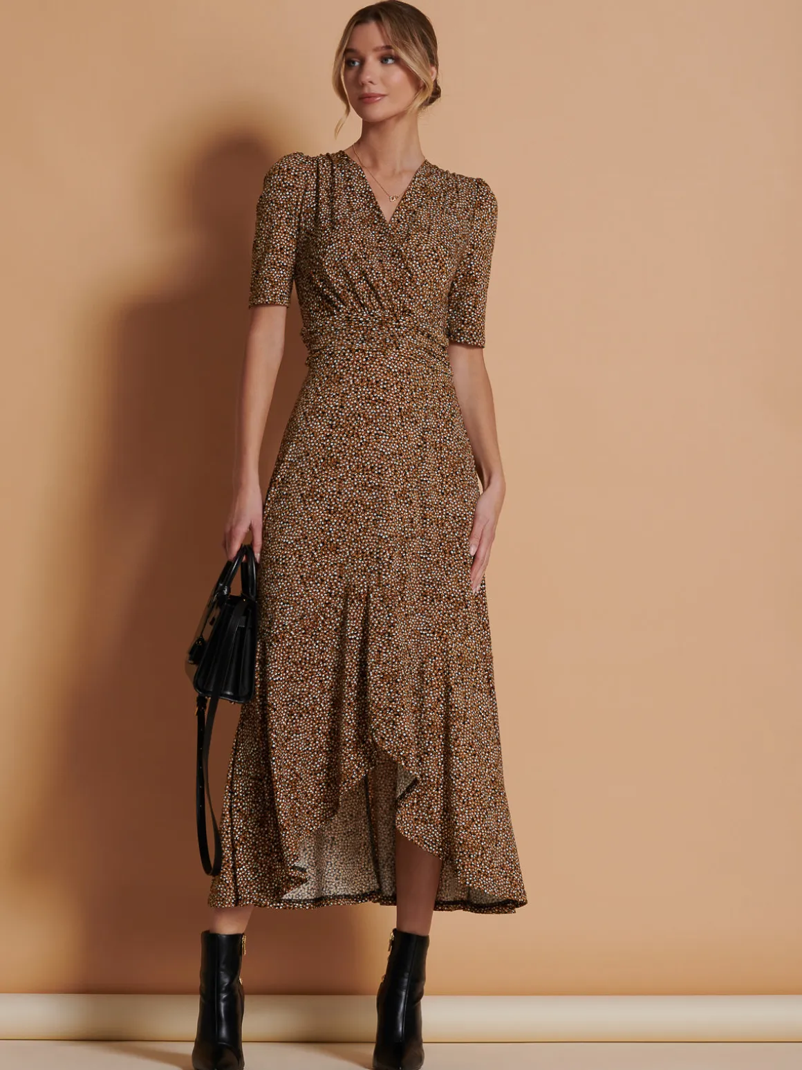Print Viscose Frill Hem Maxi Dress, Black Spot