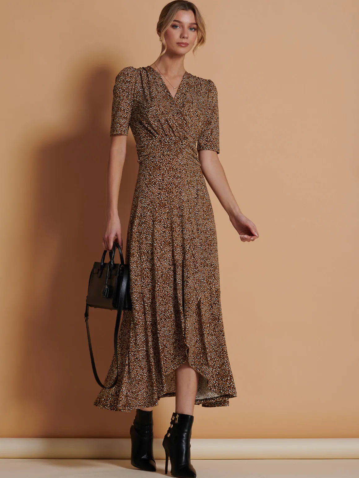 Print Viscose Frill Hem Maxi Dress, Black Spot