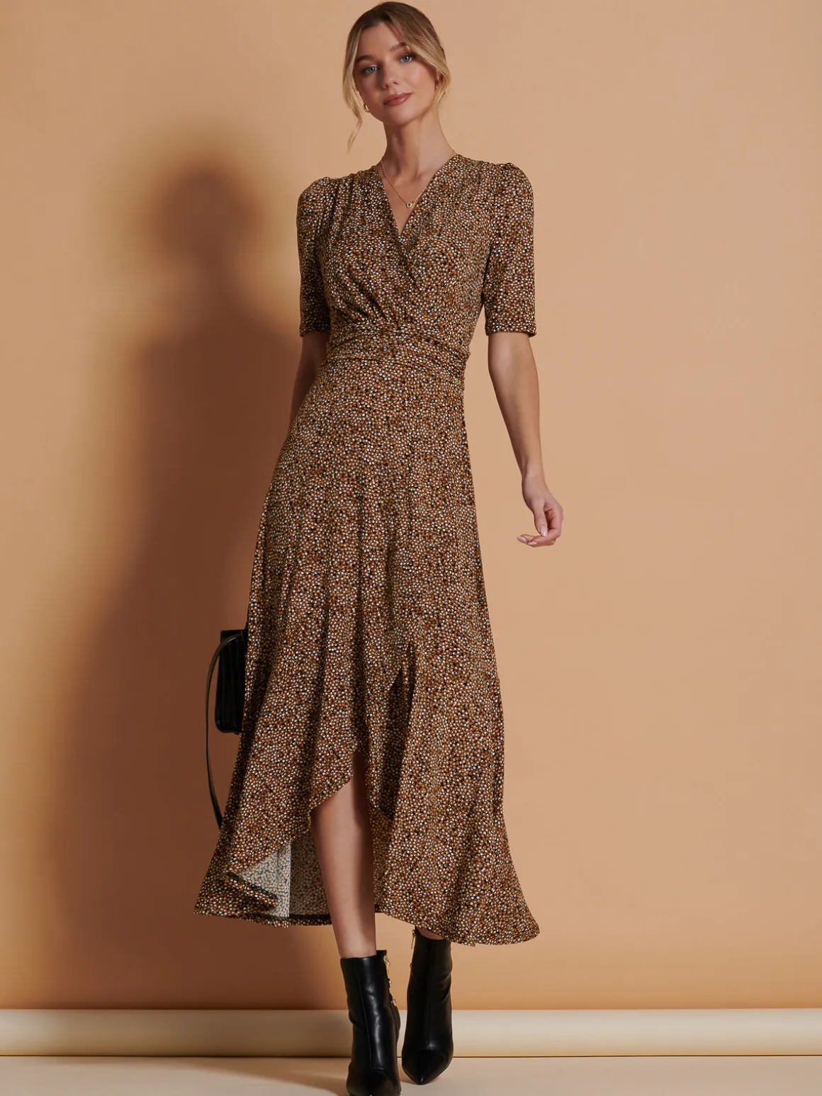 Print Viscose Frill Hem Maxi Dress, Black Spot