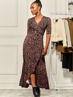 Print Viscose Frill Hem Maxi Dress, Navy Abstract