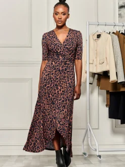 Print Viscose Frill Hem Maxi Dress, Navy Abstract