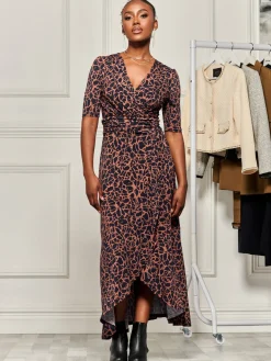 Print Viscose Frill Hem Maxi Dress, Navy Abstract