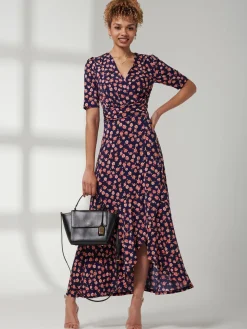 Print Viscose Frill Hem Maxi Dress, Navy Floral