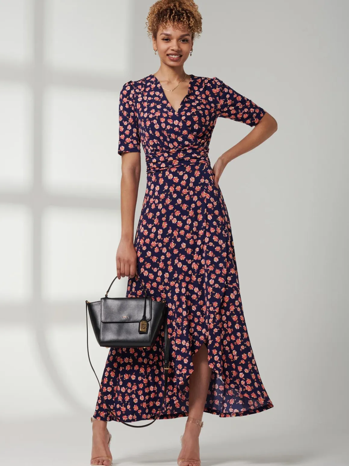 Print Viscose Frill Hem Maxi Dress, Navy Floral