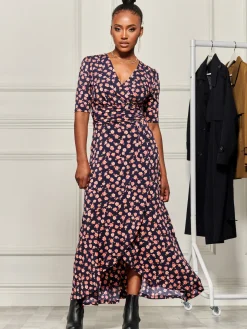 Print Viscose Frill Hem Maxi Dress, Navy Floral
