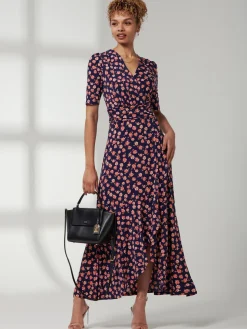 Print Viscose Frill Hem Maxi Dress, Navy Floral