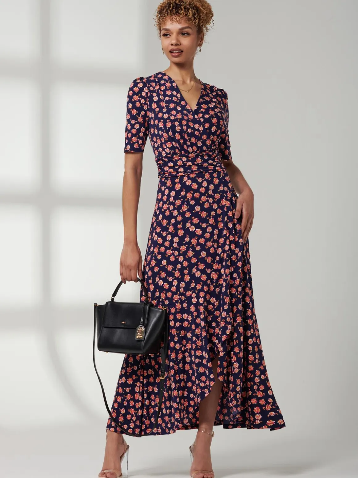 Print Viscose Frill Hem Maxi Dress, Navy Floral