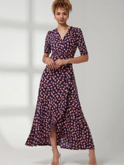 Print Viscose Frill Hem Maxi Dress, Navy Floral