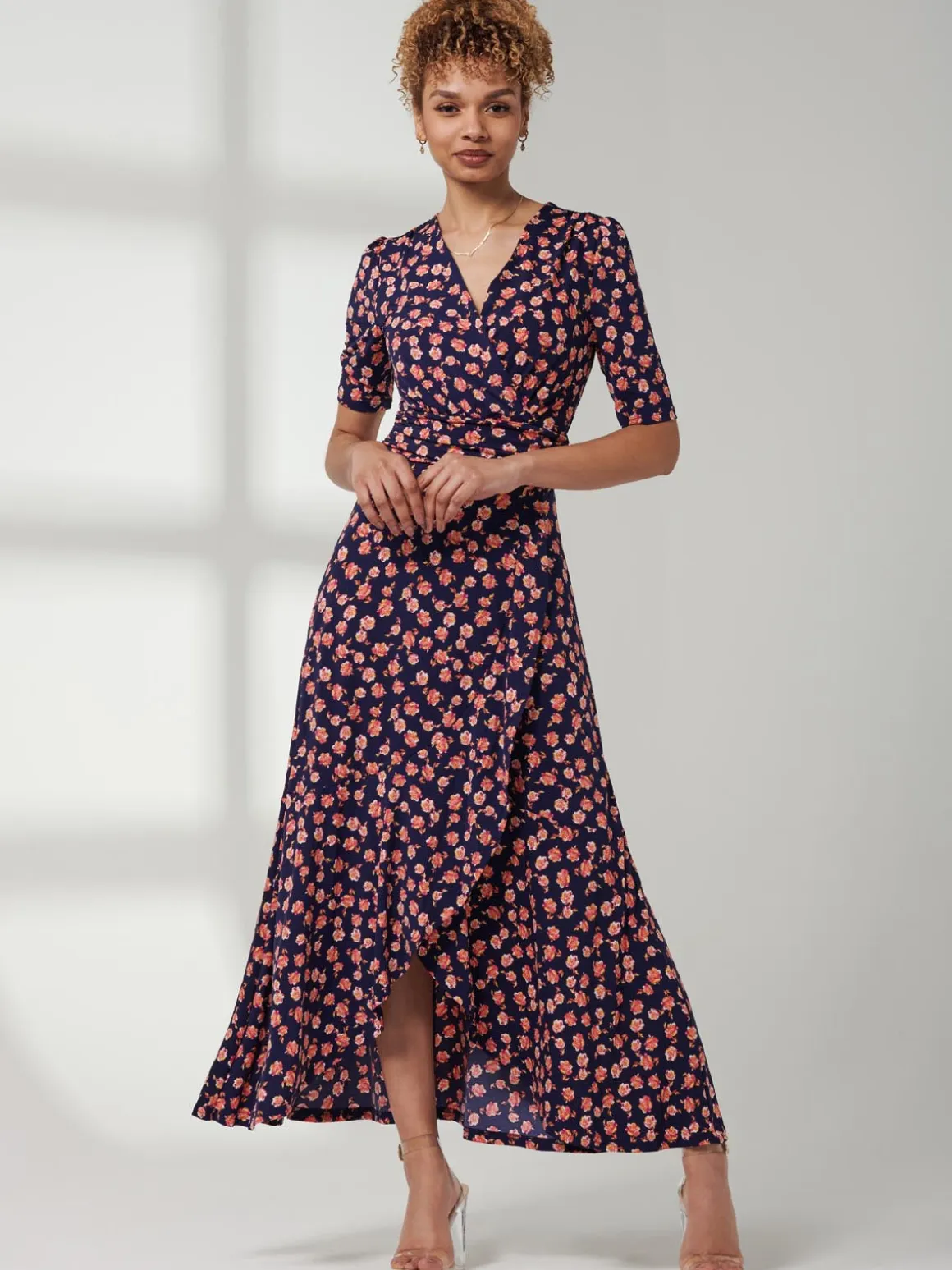Print Viscose Frill Hem Maxi Dress, Navy Floral
