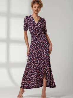 Print Viscose Frill Hem Maxi Dress, Navy Floral