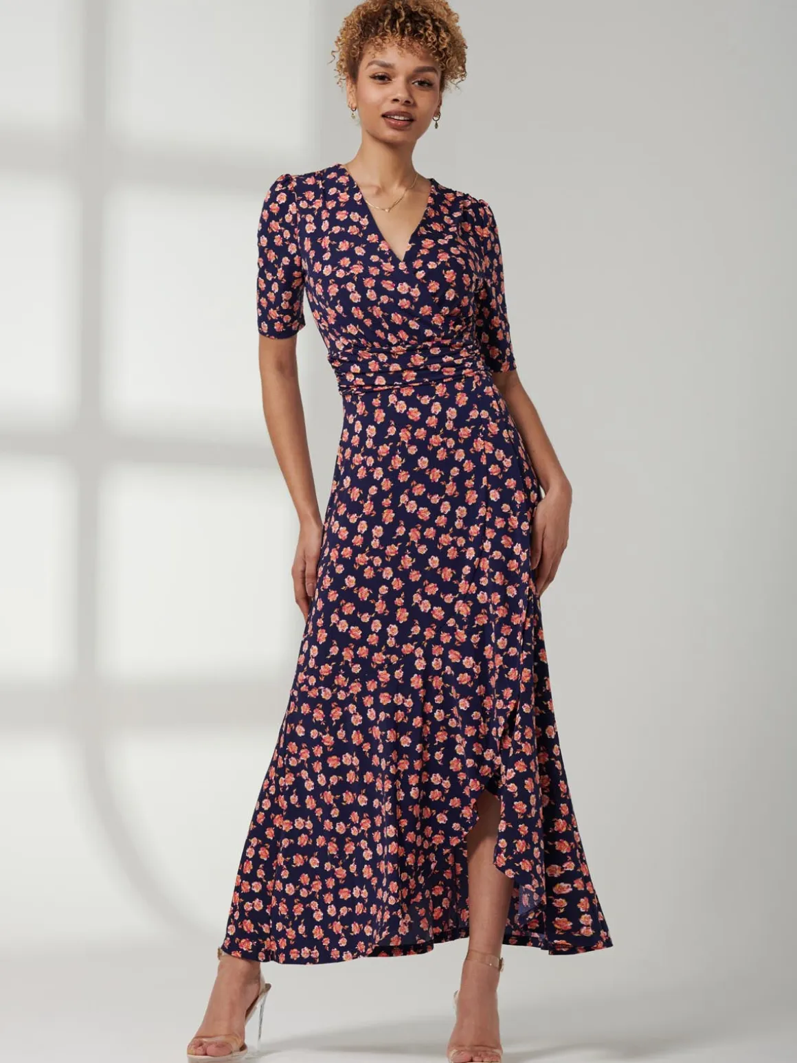 Print Viscose Frill Hem Maxi Dress, Navy Floral