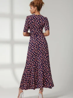 Print Viscose Frill Hem Maxi Dress, Navy Floral