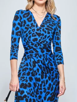 Print Wrap Front Bodycon Maxi Dress, Blue Animal