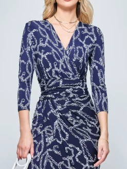 Print Wrap Front Bodycon Maxi Dress, Navy Multi