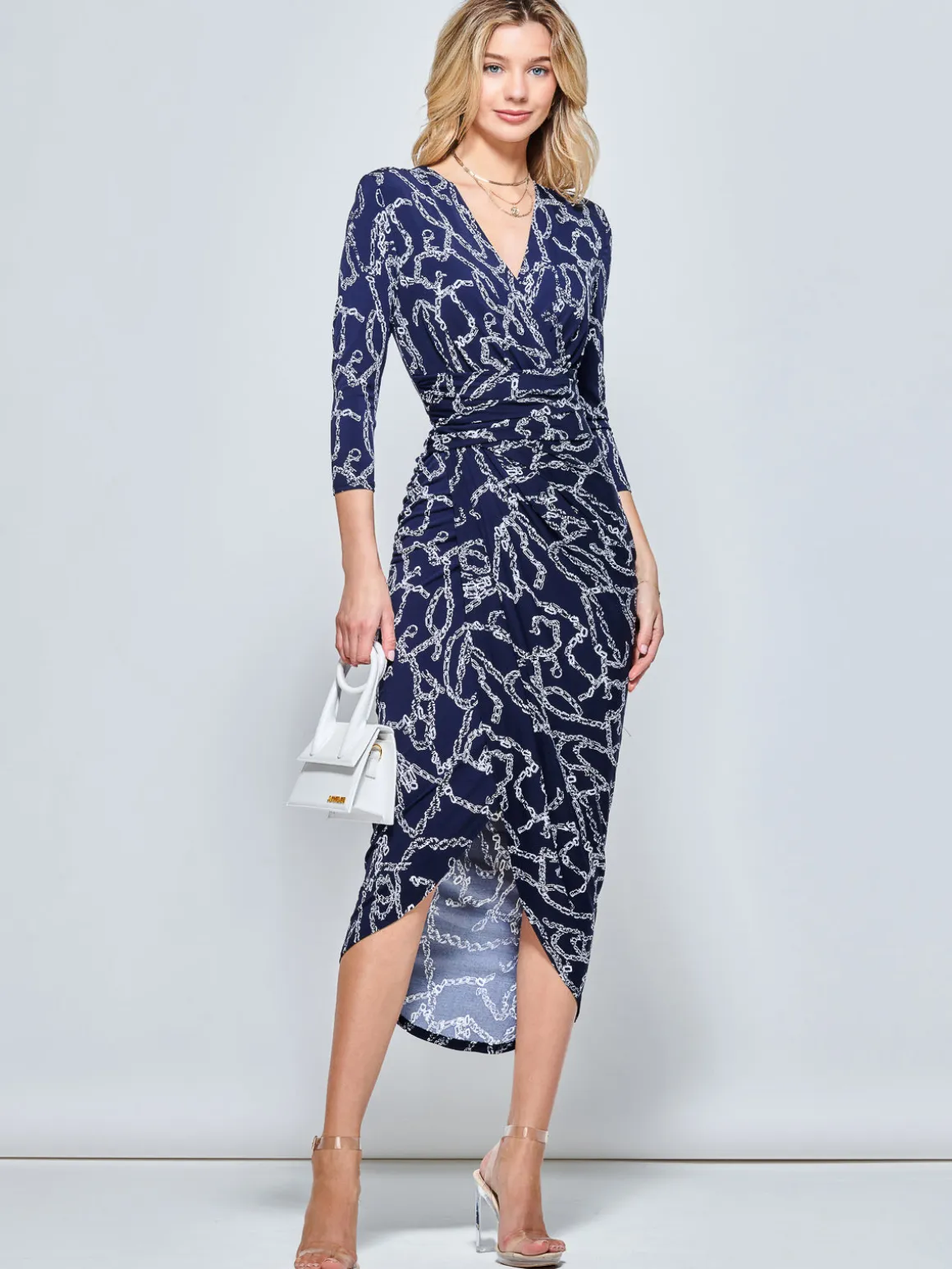 Print Wrap Front Bodycon Maxi Dress, Navy Multi