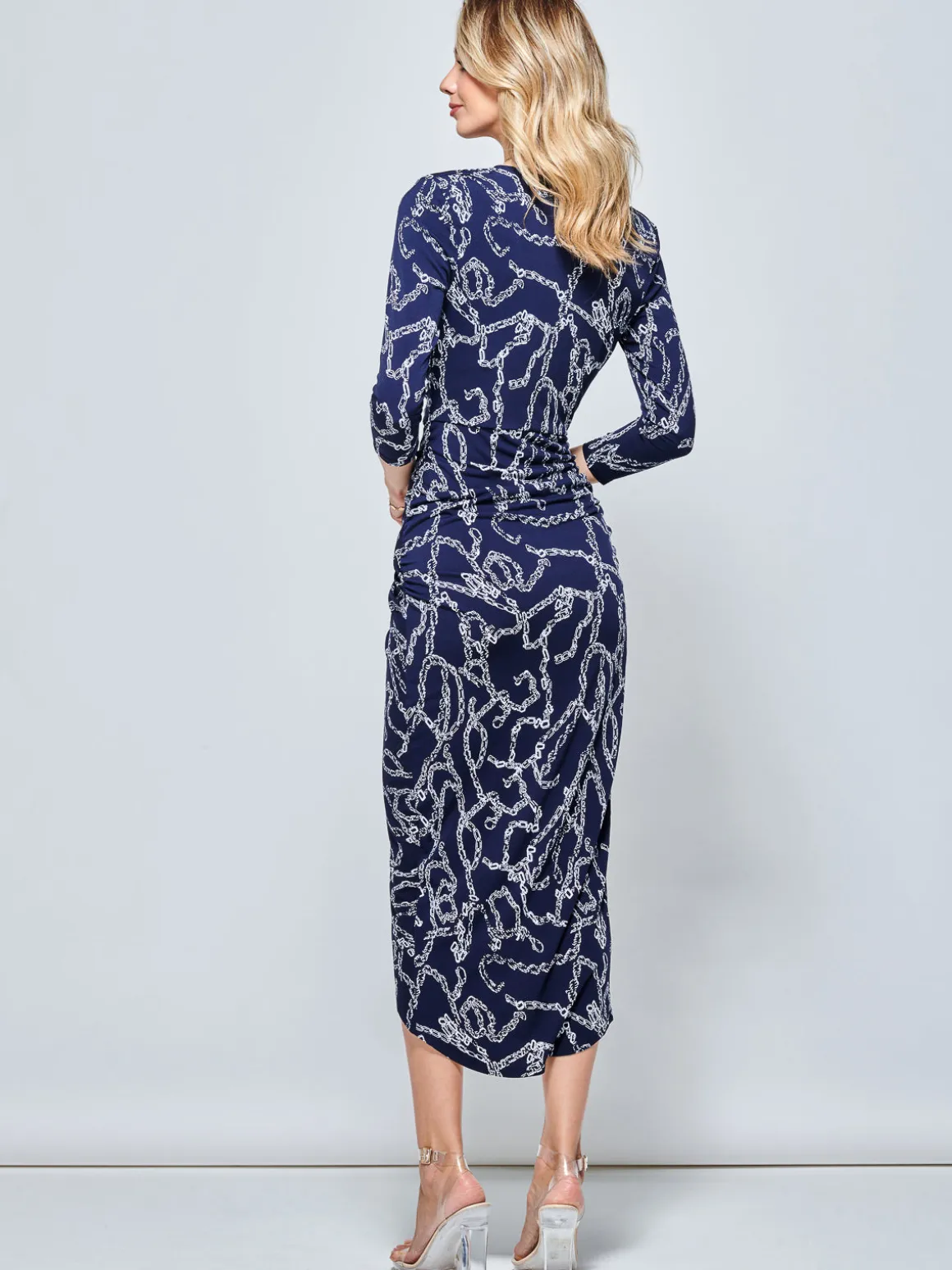 Print Wrap Front Bodycon Maxi Dress, Navy Multi