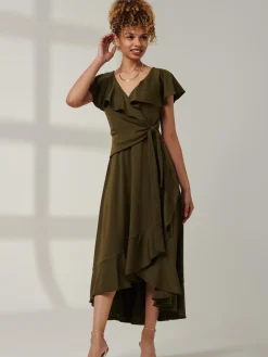 Priya Frill Dipped Hem Dress, Soldier Green